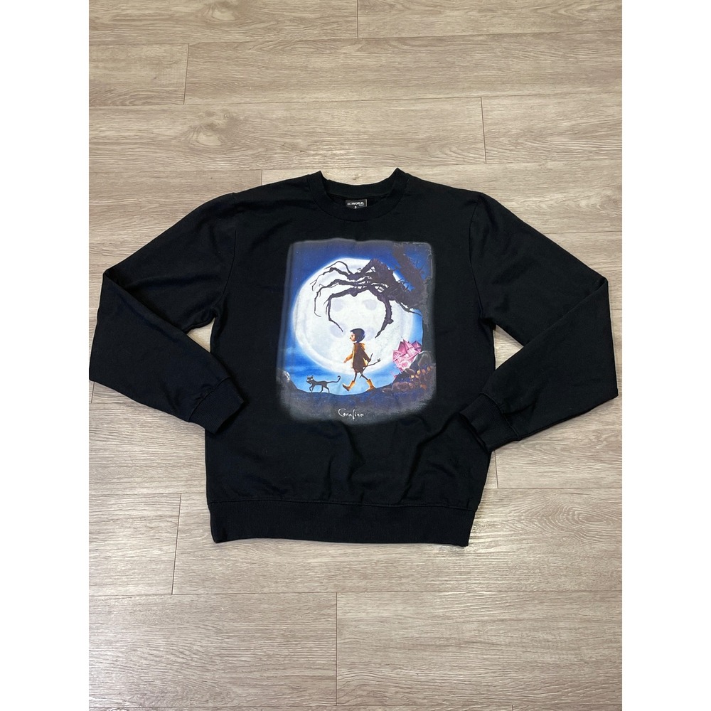 Y2K Womens Graphic Sweatshirt Grunge Whimsigoth Coraline Goth Halloween Black S